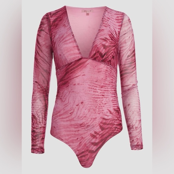 Guess Luisa Bodysuit Tiger Print Pink Size Medium - Picture 2 of 12